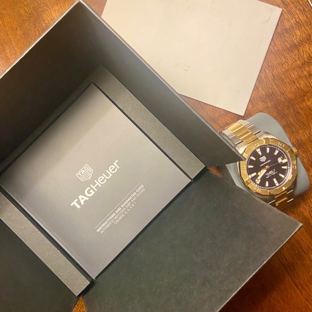 TagHeur two-tone Aquaracer Chronograph Automatic Diving watch navy blue dial - Picture 7 of 9
